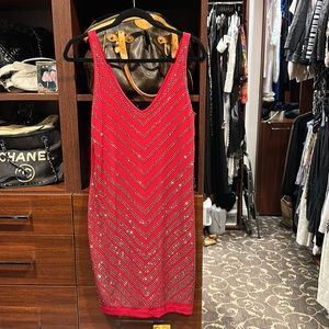 Studded, red holiday/evening dress